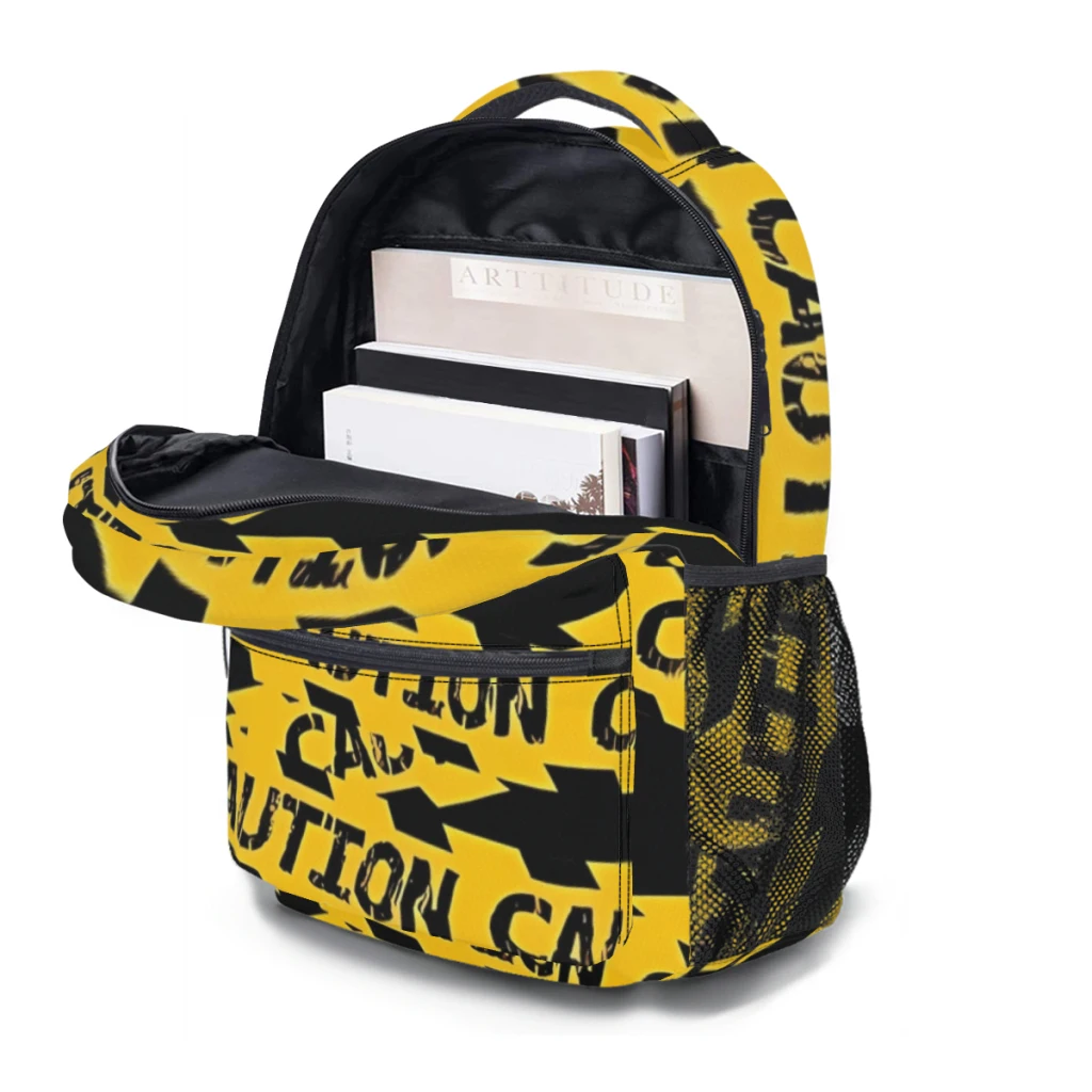 Unisex Caution Tape Mochila versátil, grande capacidade, impermeável, bolsa de computador lavável