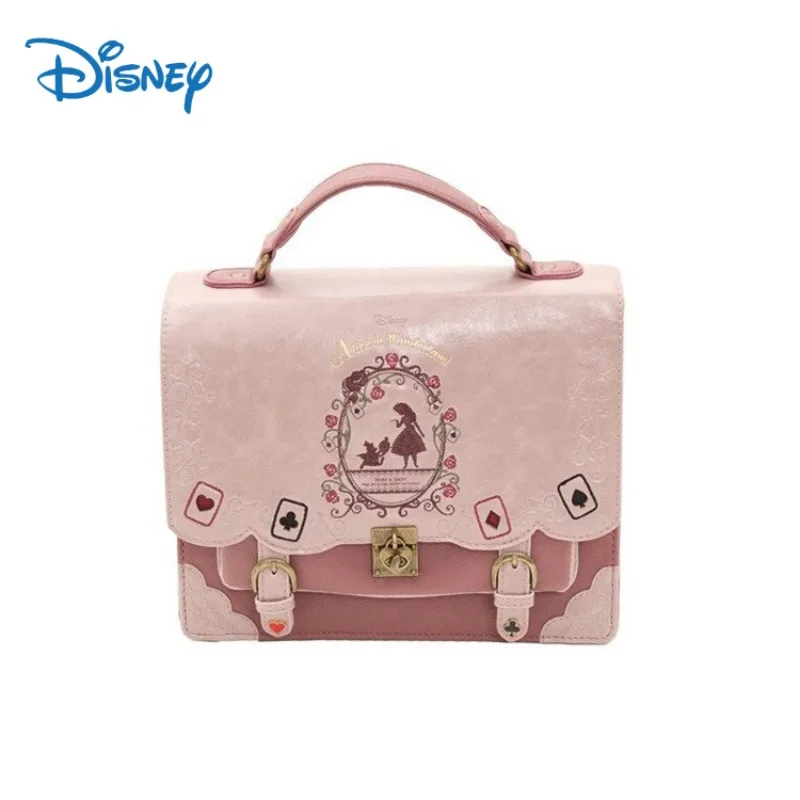 

Disney Alice in Wonderland Shoulder Bags Axes Femme Vintage Student Schoolbag Playing Cards Silhouette Handbag Leather Bagt