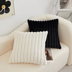 Faux Rabbit Fur Square Cushion Cover Pillowcase 45x45cm Striped Soft  Pillow Cover for Couch Sofa Bedroom Living Room Home Decor