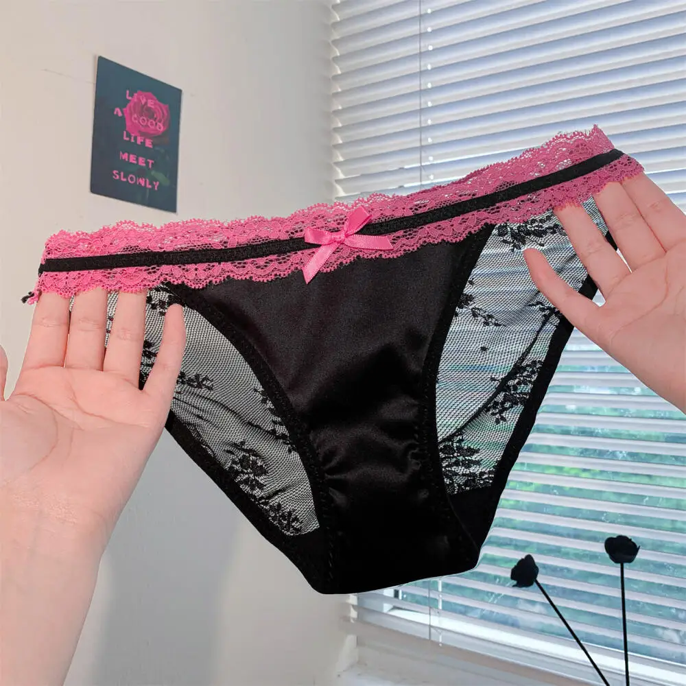 Hot Lace Hollow Lingerie Sexy Women Sweetheart Cute Student Panties Ice Silk Japanese Women T Panties Breathable Girl Lingerie