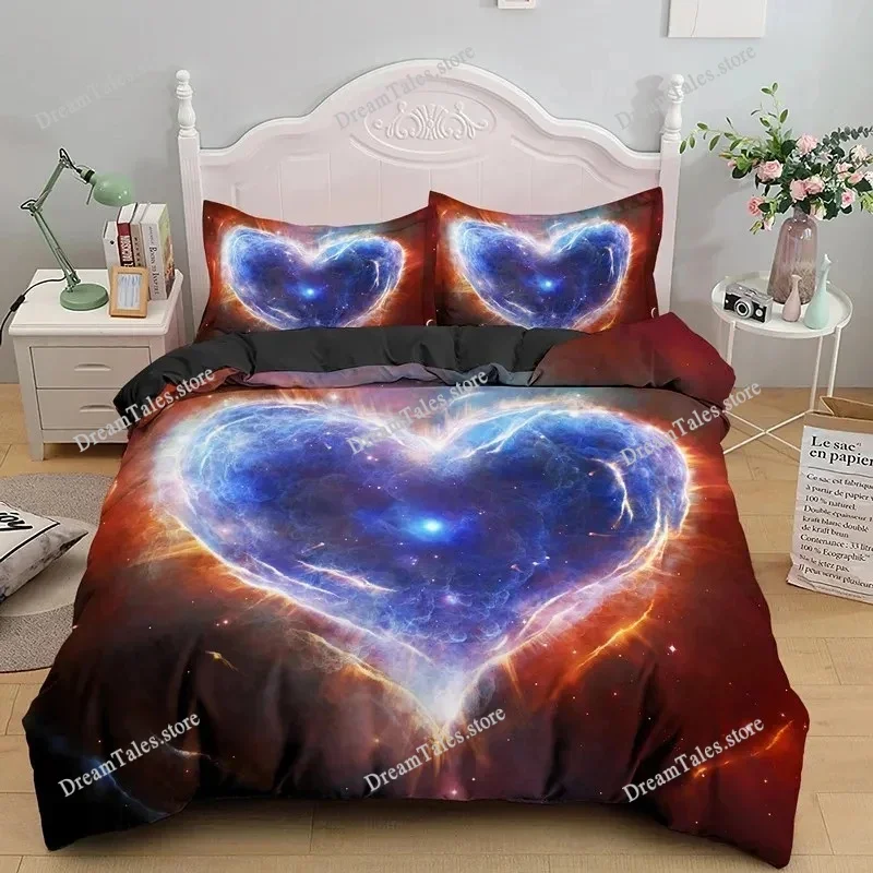 

3D Love Heart Duvet Cover Microfiber Luxury Romantic Theme Bedding Set King Queen for Couple Valentine's Day Gifts Bedroom Decor