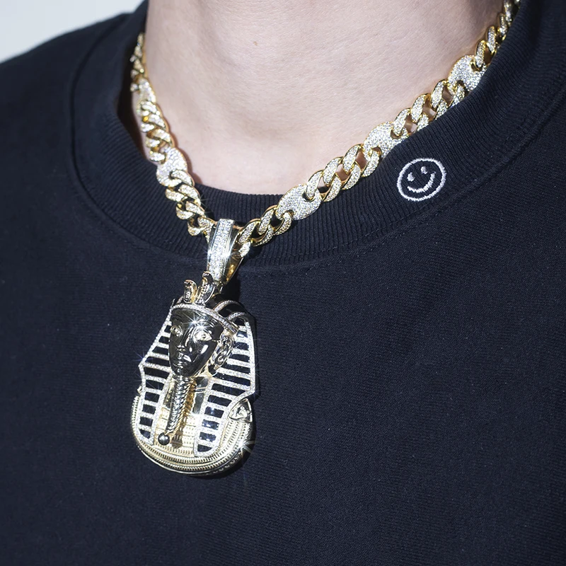 مجوهرات MiShang 10K الذهب الأصفر جولة الرائعة قطع الكوبية قلادة مختبر نمت الماس الهيب هوب قلادة