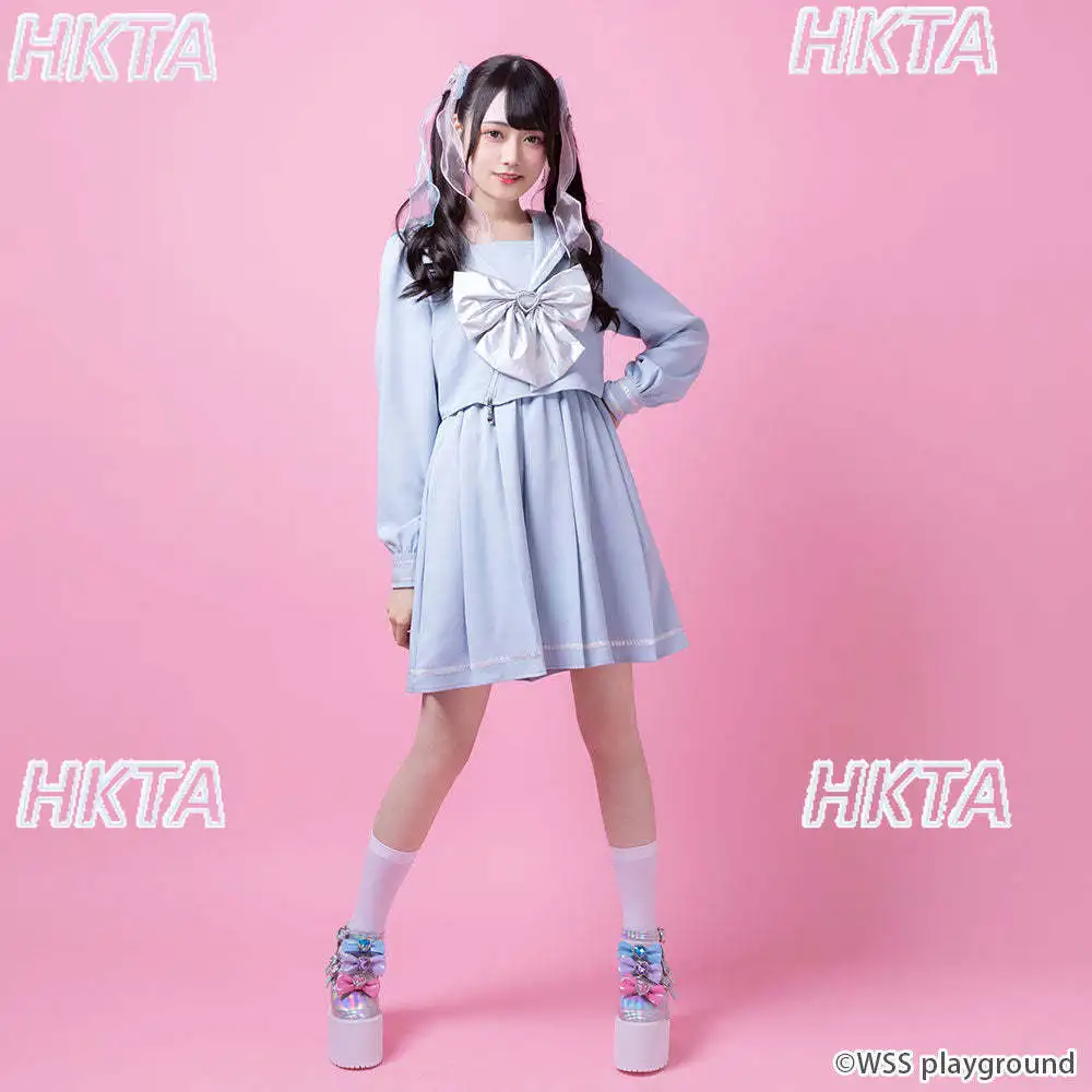 

Japanese Style Sweet Cute High Waist Lolita Mine Dress Long Sleeve Navy Collar Fake Two Pieces Big Bow Pleated Dresses Women