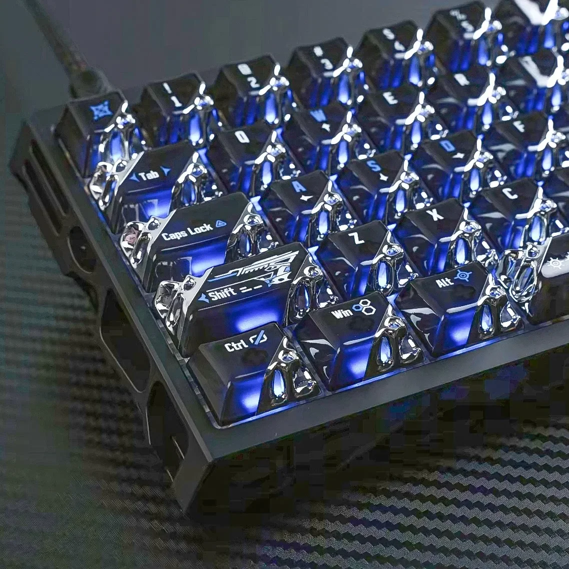 Custom Quantum Honeycomb PC Keycaps Mirror Plating,MX Cross Stem for ROG Azoth EX HFX EV63 MelGeek Made68 Mechanical Hall Effect