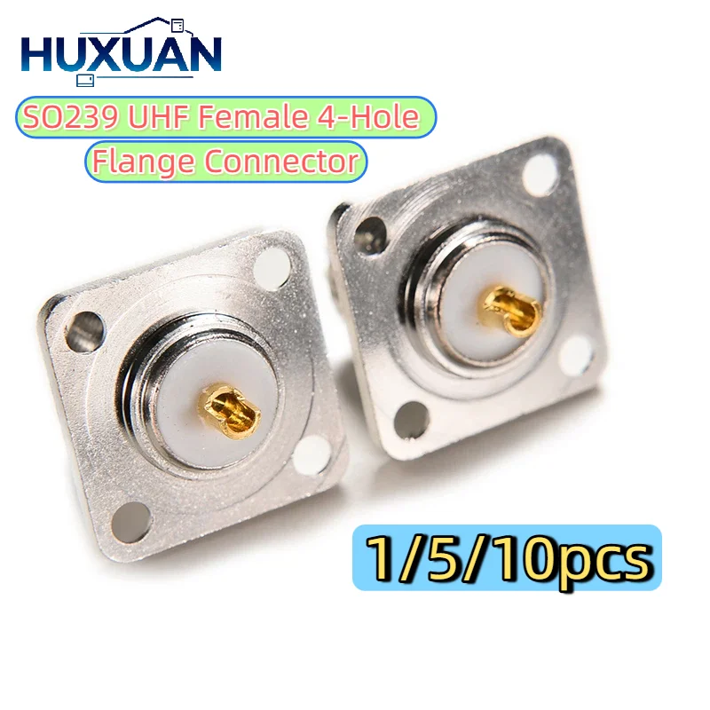 1/5/10pcs 4-Hole 25mm Flange SO239 UHF Female Jack Connector, Panel Mount Solder Type