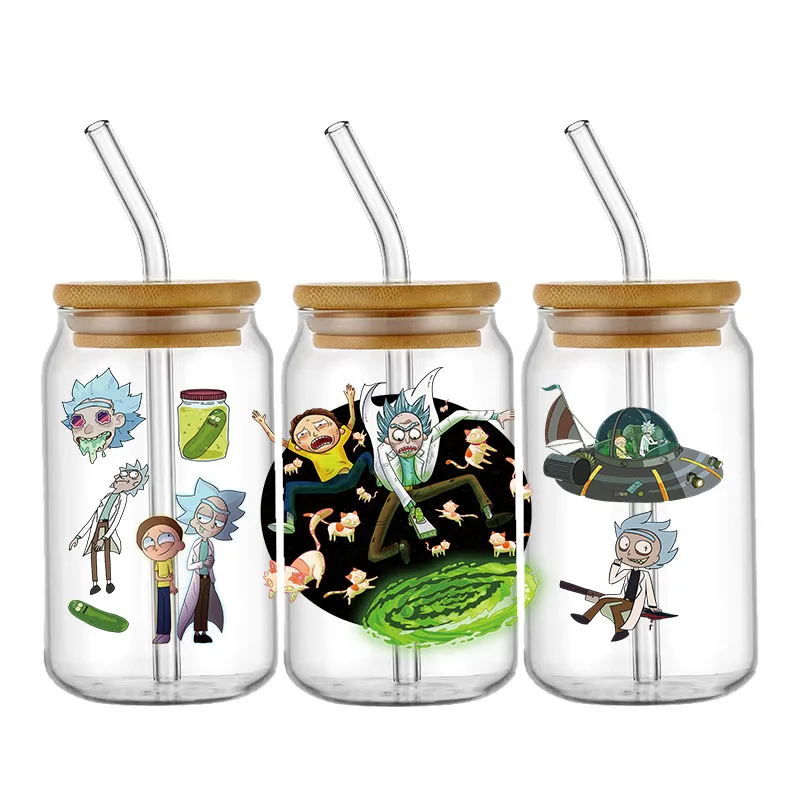 Cartoon 3D UV DTF Libbey Cup Wrap Cartoon Transfer Sticker Adhesive Waterproof For 16oz Libbey Glasses DIY Washable Mug Sticker