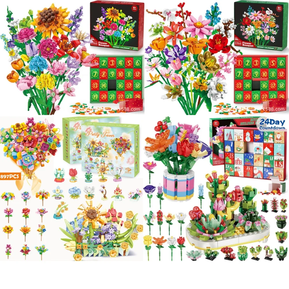 

Адвент-календарь, букет цветов, строительные блоки, 24-дневные рождественские календари обратного отсчета с 24 типами цветов, подарок для детей и взрослых