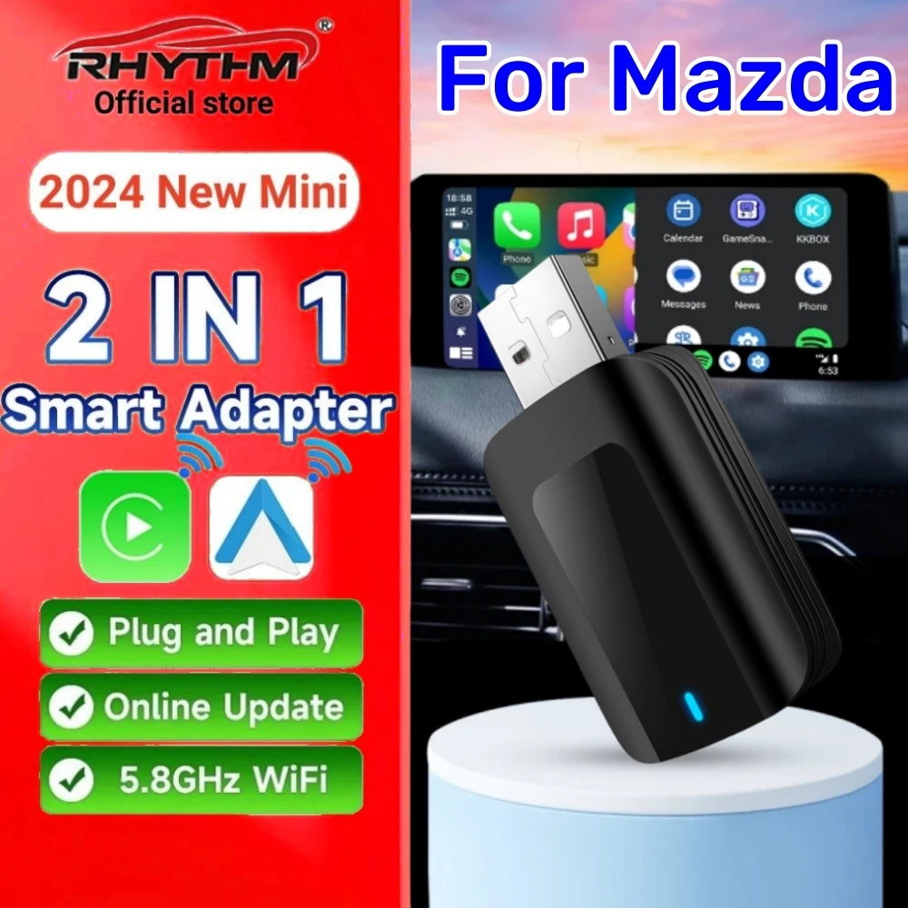 

Беспроводной адаптер CarPlay Android Auto 2in1 Smart Dongle Play&Plug для Mazda CX‐5 CX‐8 MX‐5 CX‐3 CX30 MX‐30 CX‐50 CX‐60 CX‐90