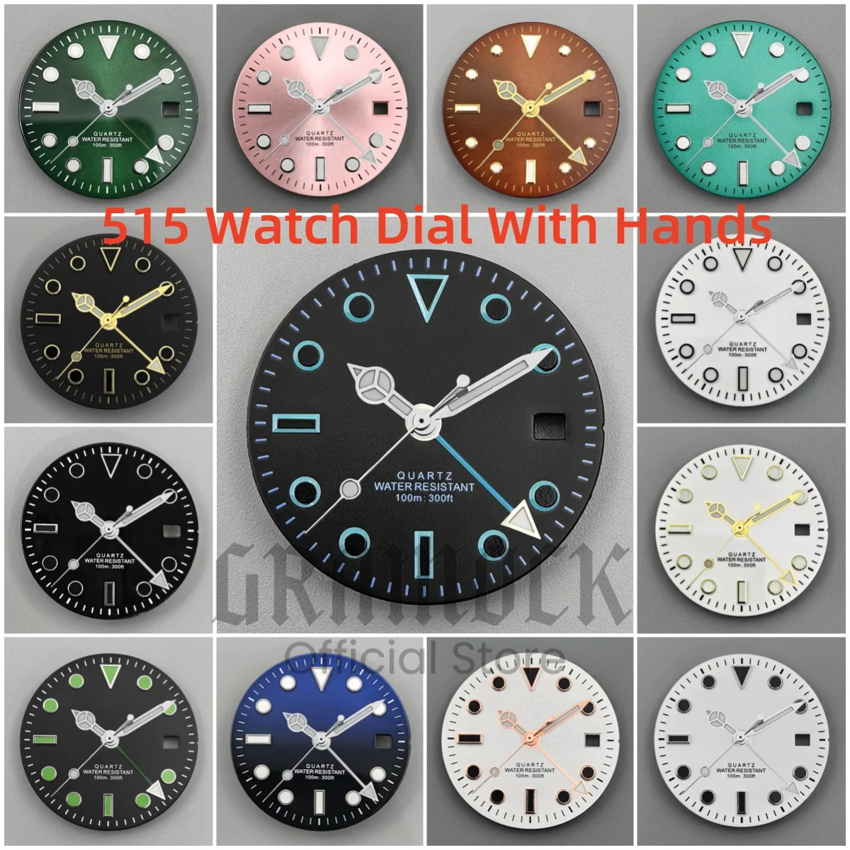 GRAMOCK Men's 29mm GMT 515 Quartz Pink Green Black Blue Watch Dial With Four Watch Hands Luminous Fit RONDA 515 Quartz Movement