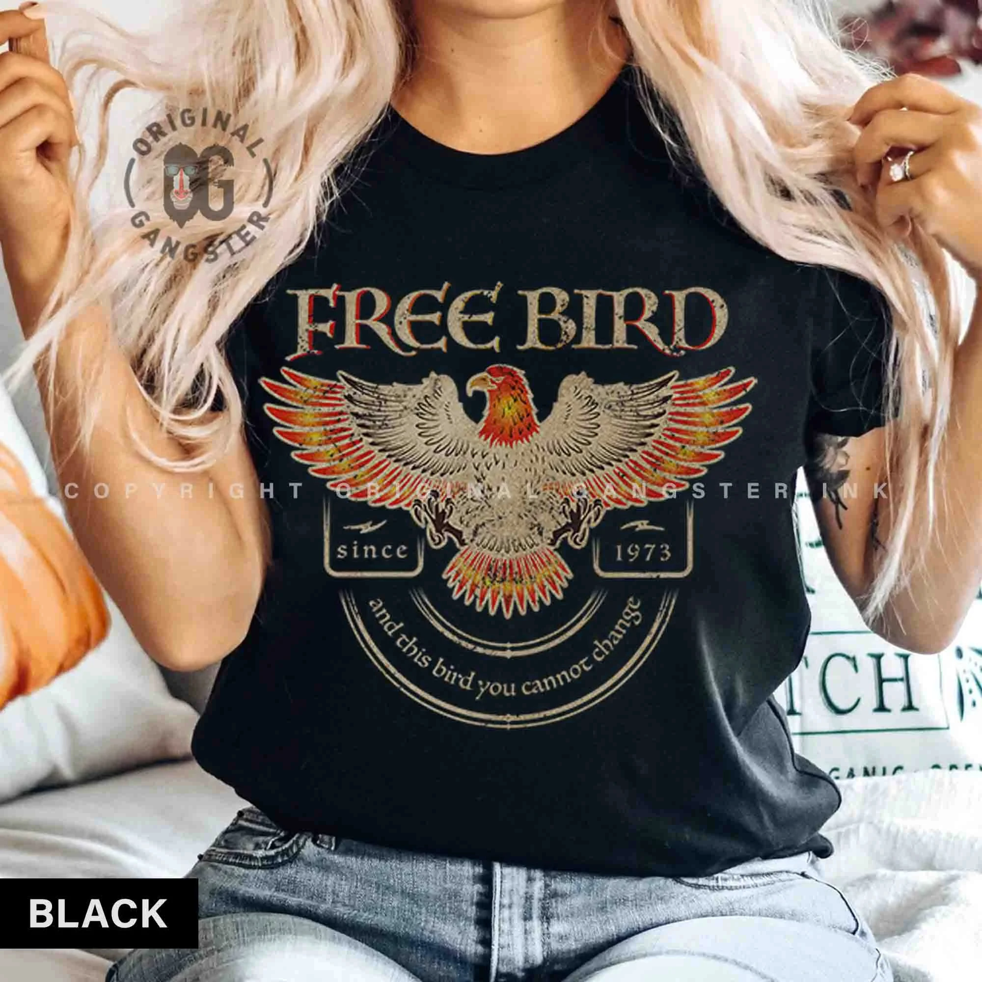 Camicia per uccelli gratuita Maglietta per gruppi di colori comfort Maglietta per gruppi vecchie scuole Maglietta per musica retrò Maglietta per gruppi rock Camicie oversize alla moda