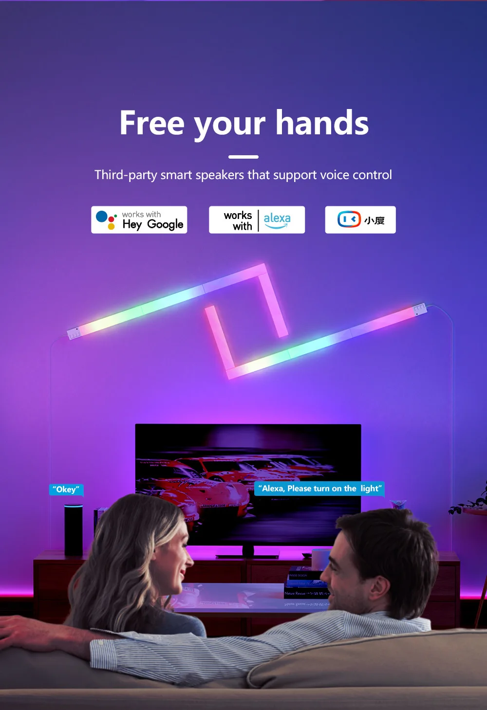 Smart LED Lightbar RGB Light Wall Light Indoor, WiFi RGBIC Light Panels Smart works with Alexa and Google DIY design, APP/6 LED