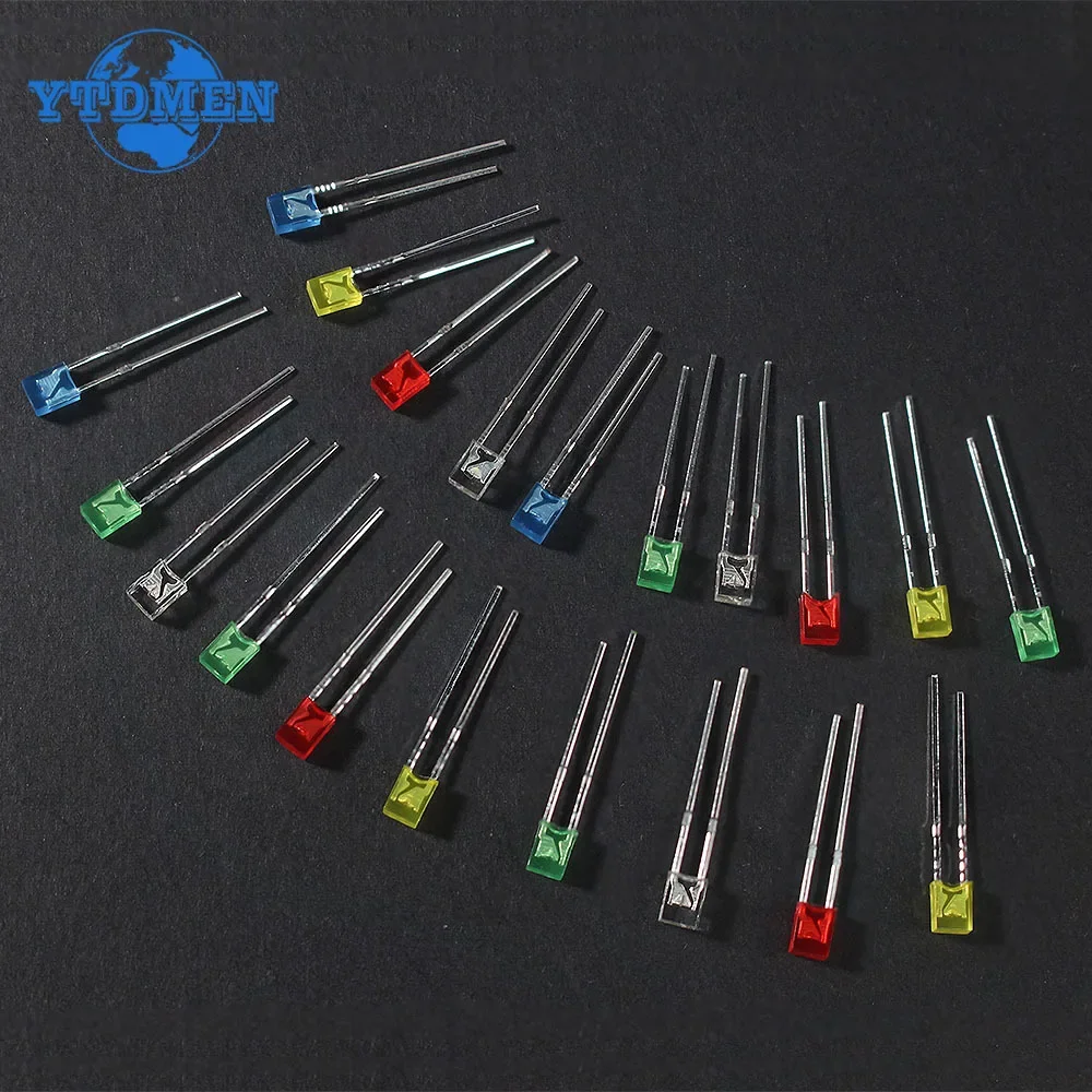 Kit de combinación de diodos LED cuadrados de 2x3x4mm, 100 piezas, blanco, verde, rojo, azul, amarillo, 5 colores