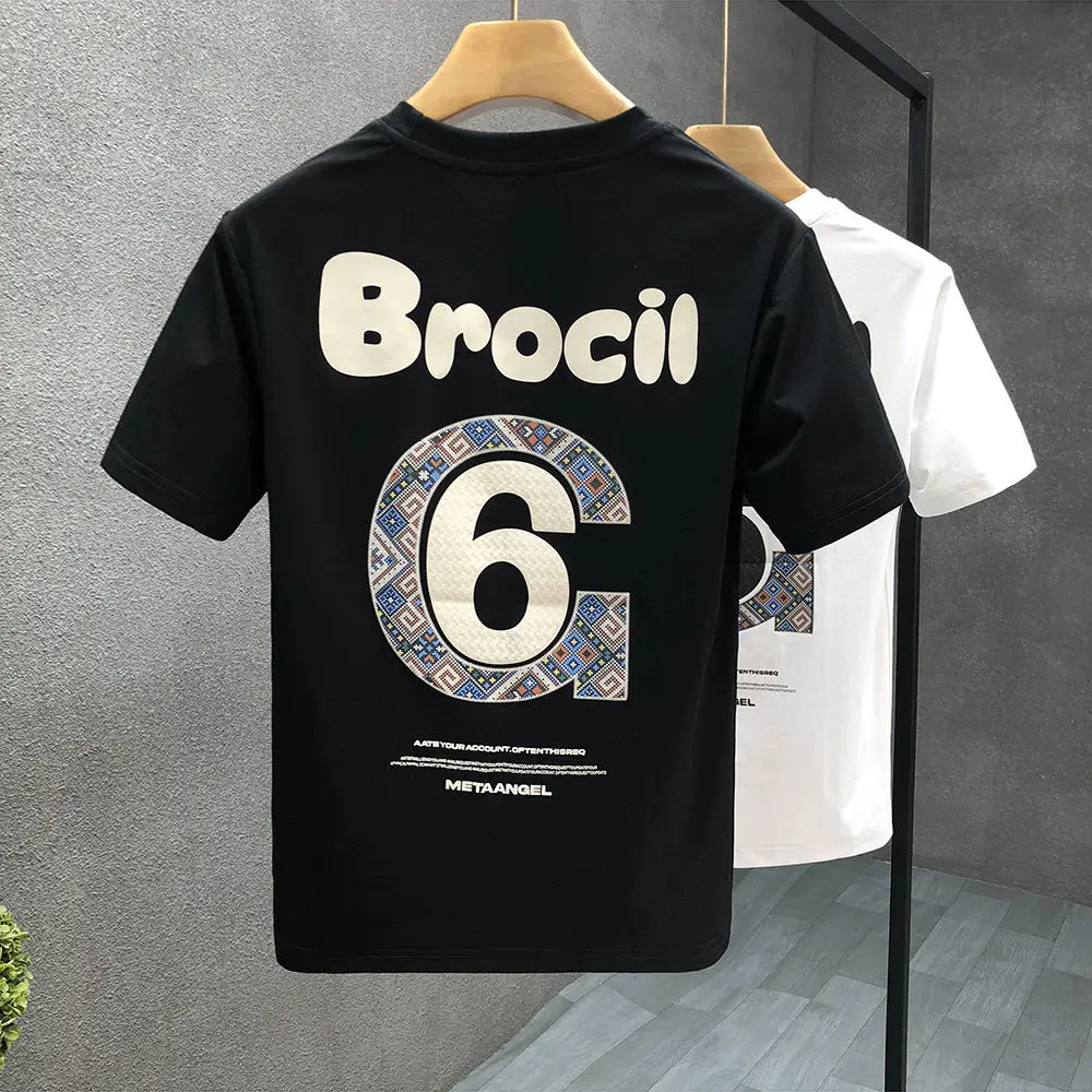 2025 Summer New Short Sleeve T-Shirt Men's Internet Celebrity Trendy Breathable T-Shirt Loose Print Trendy Top
