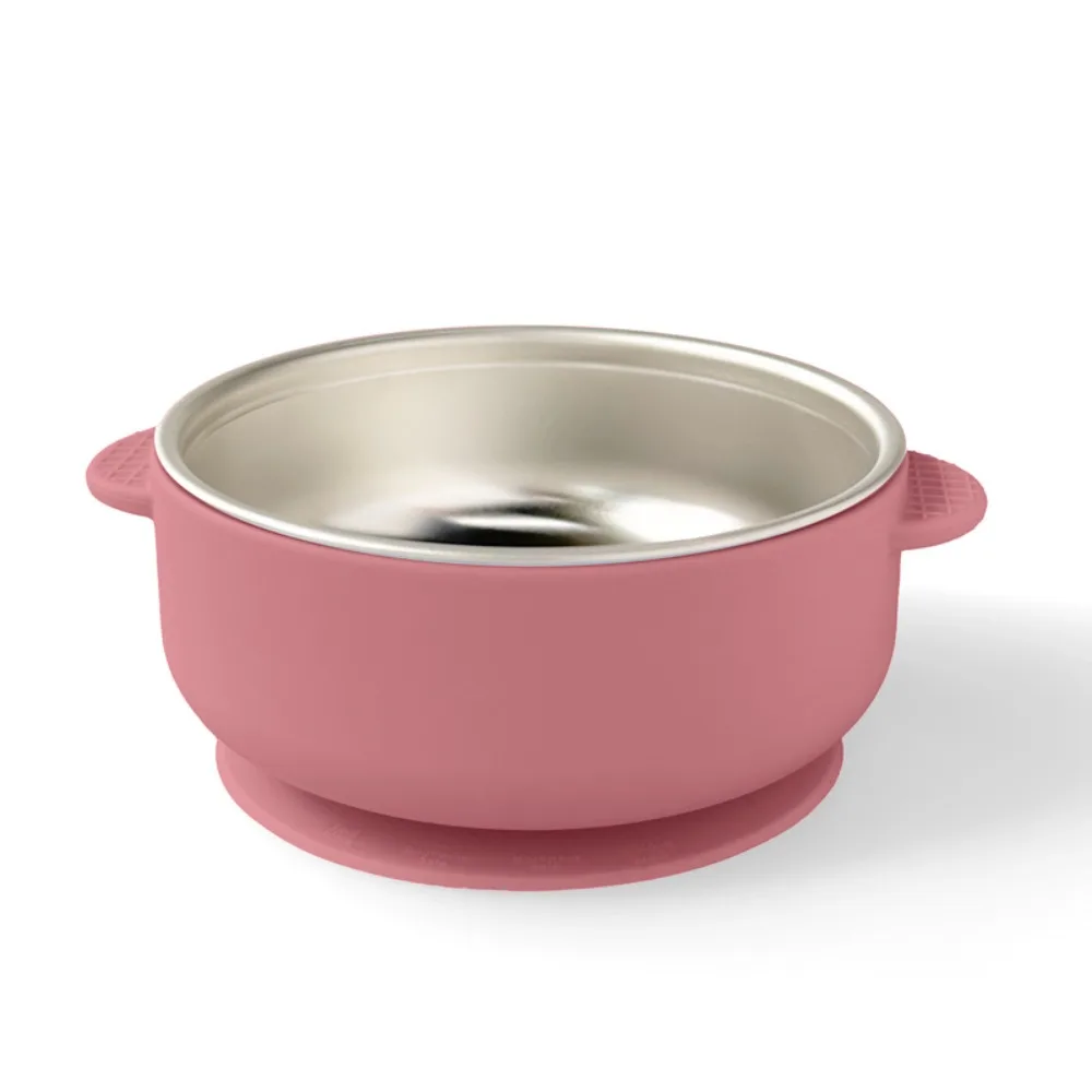 

New 304 Stainless Steel Silicone Sucker Bowl Heat Resistant Detachable Infant Learning Bowl Divided Design Tableware for Babies