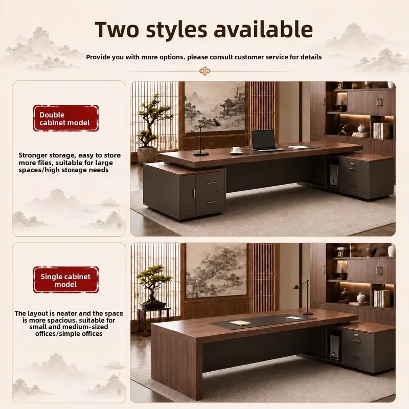 L Shaped Desk Solid Wood Composite Modern Business Office Table Chinese Song Aesthetic Home Study Furniture Door Delivery