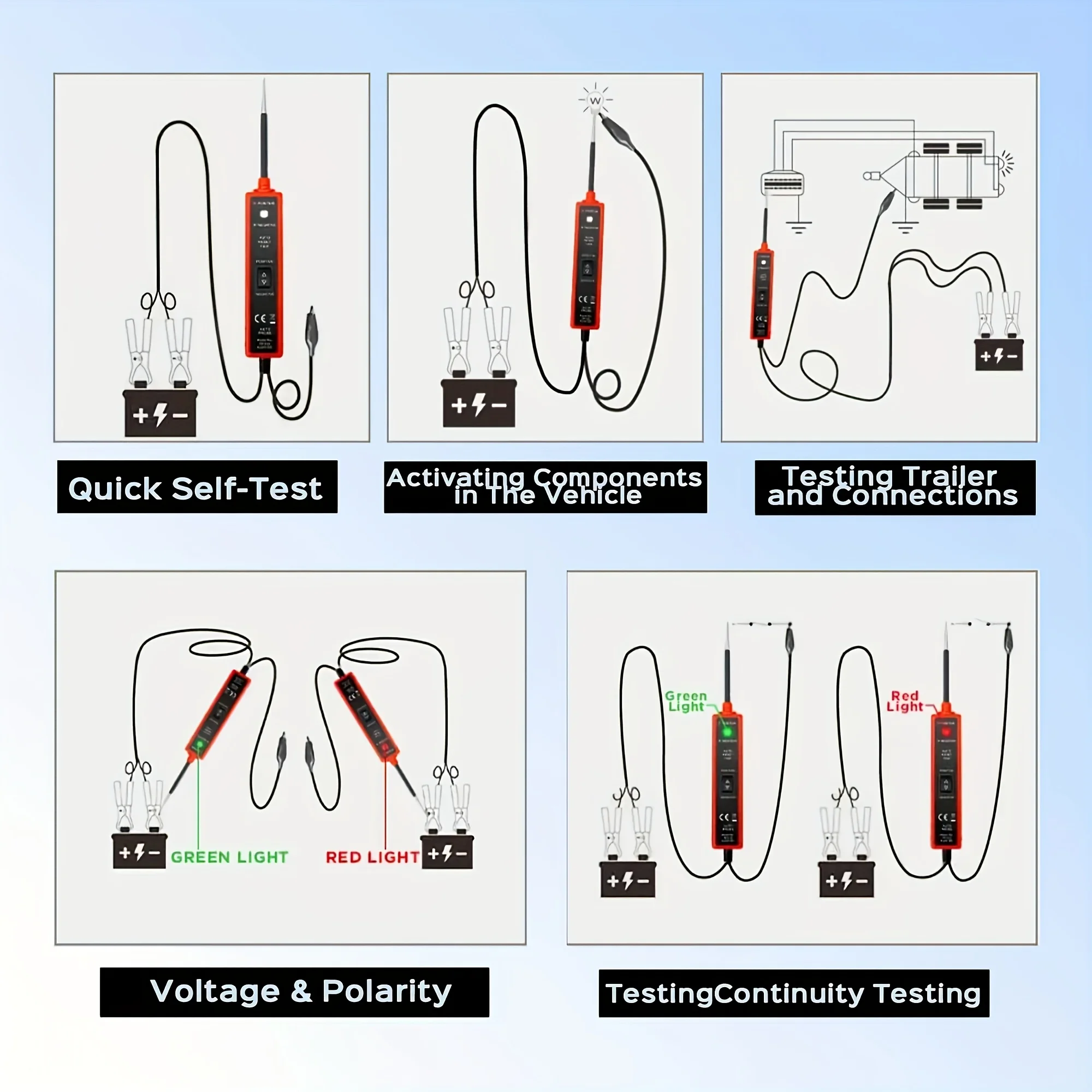 6V-24V Dc Multifunctional Automotive Electrical System Tester |   Diagnostic Tool with Polarity, Circuit, Continuity, and Component Testing + Safety Protection