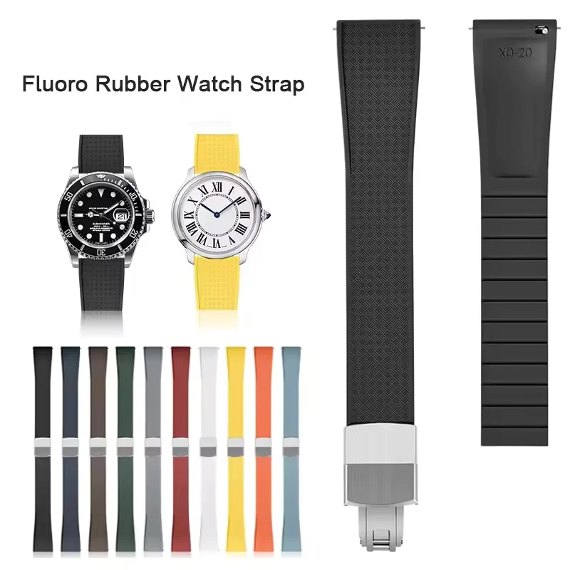 

Fluoro Rubber Strap 20mm 22mm for Breitling for Rolex Universal FKM Quick Release Folding Buckle Bracelet Watch Band for Omega