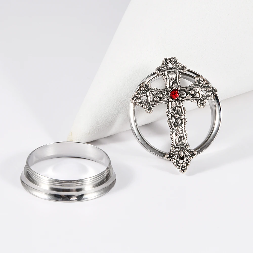 2-1 قطعة الفولاذ المقاوم للصدأ جولة القوطي كريستال الصليب الأذن مقاييس المقابس الأذن الأنفاق المتوسع نقالات ثقب المجوهرات للجنسين هدية #5