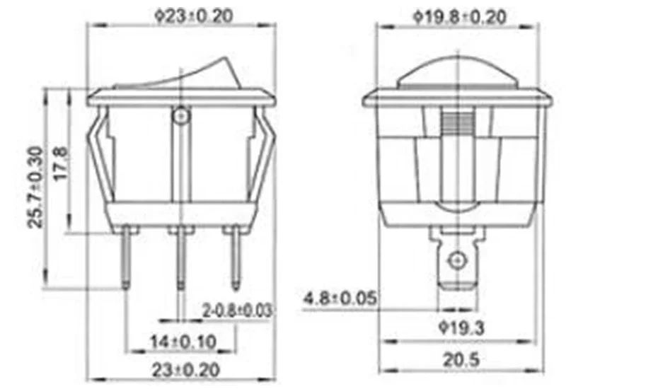 10Pcs 23mm Round Black 3 Pin 10A/125V 6A/250V AC 3 Position SPDT ON-OFF-ON Rocker Switch Snap-in