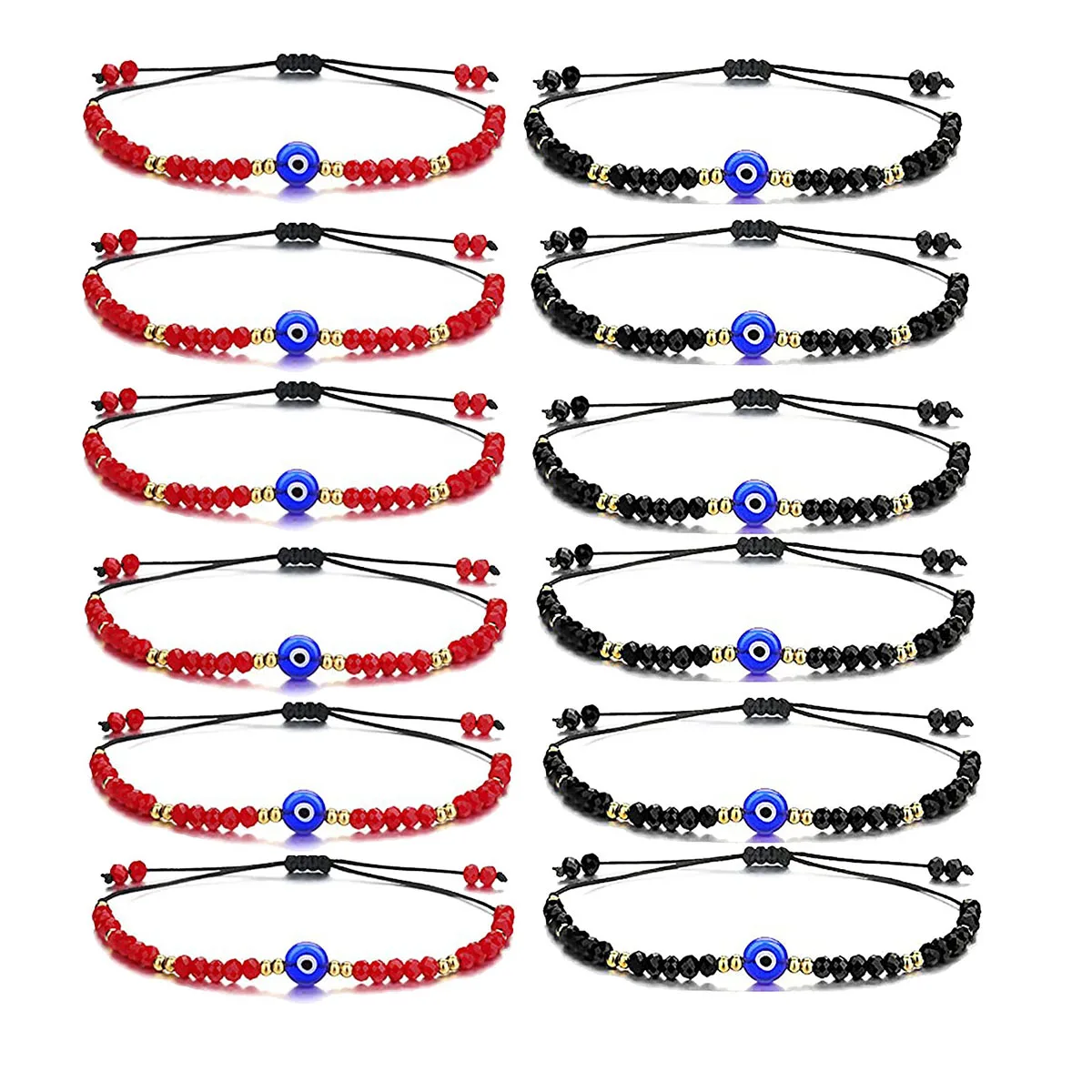 

12pcs Stainless Steel Beads 6mm Crystal Black/Red Handmade Beaded Rope Bracelets Summer Beach Wholesale Women Adjustable Jewelry