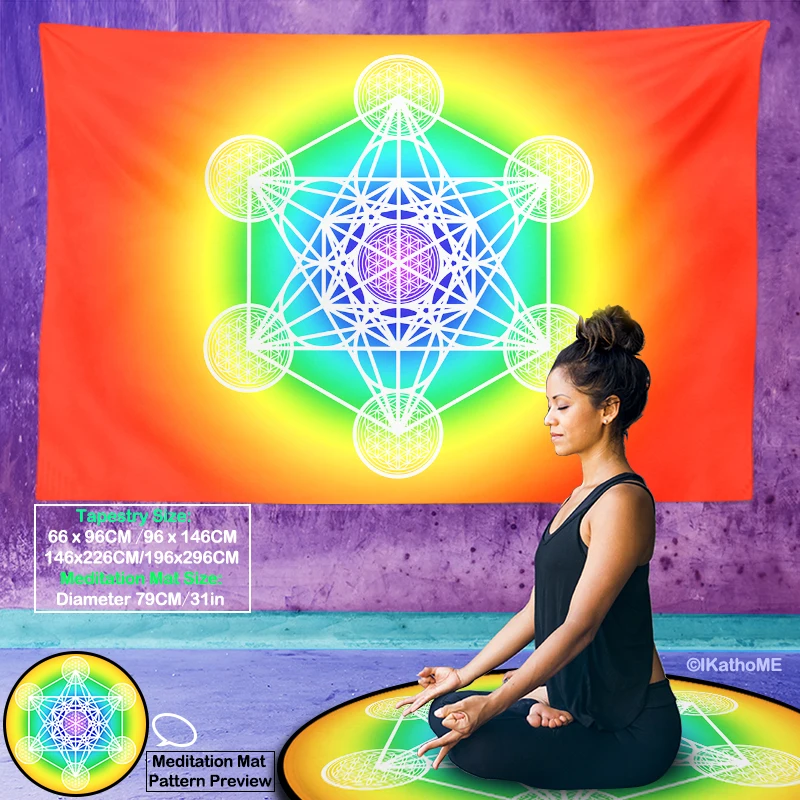 Ombre Metatron's Cube Tapestry Flower Of Life Wall Hanging Witchcraft Astrology Pagan Altar Cloth Energy Spiritual Home Decor