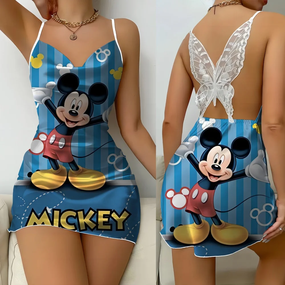 

2024 New Sexy Lace Charming Women's Suspender Pajama Fashion Female Nightwear Mickey Pattern Sleevesless Home Dress for Women