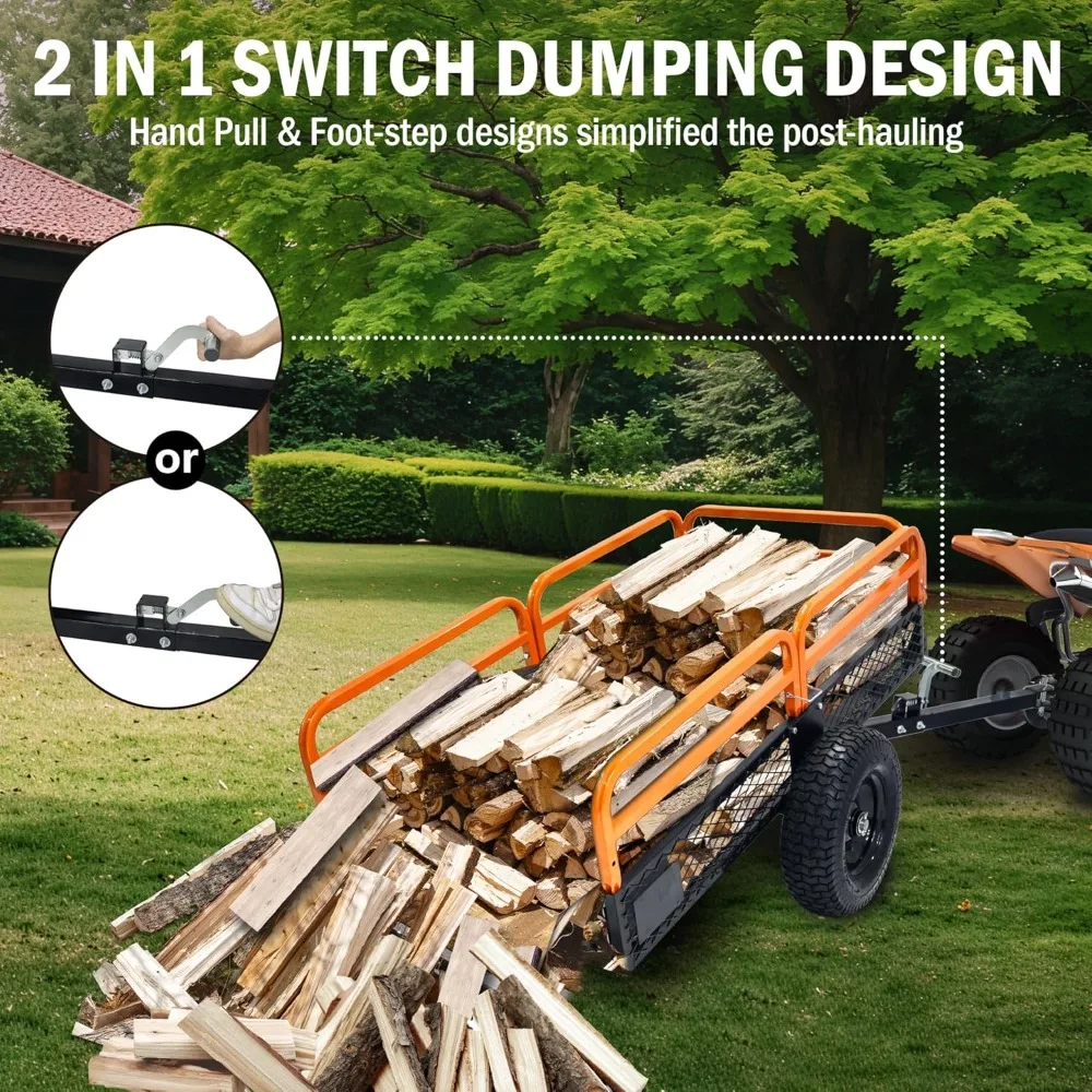 頑丈なスチール製ユーティリティトレーラー、15立方フィート、トラクター、芝刈り機、庭の運搬に適したATVダンプトレーラー