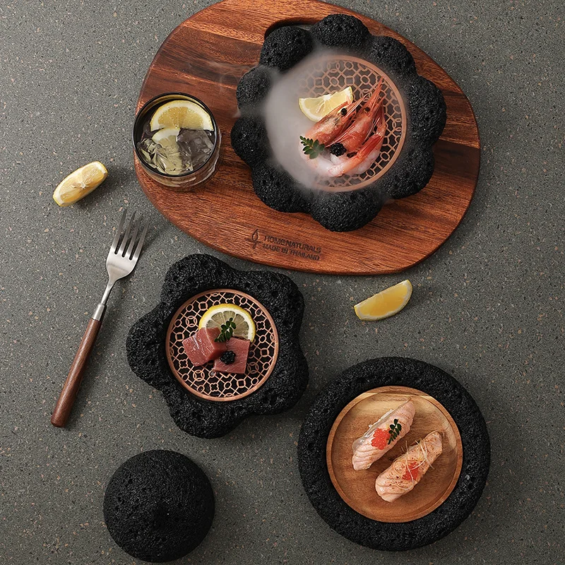 Japanese Tableware Rock Sushi Plate Coal Ball Volcanic Stone Swing Plate Steak Plate Hotel Creative Dining Plate Sushi Dish