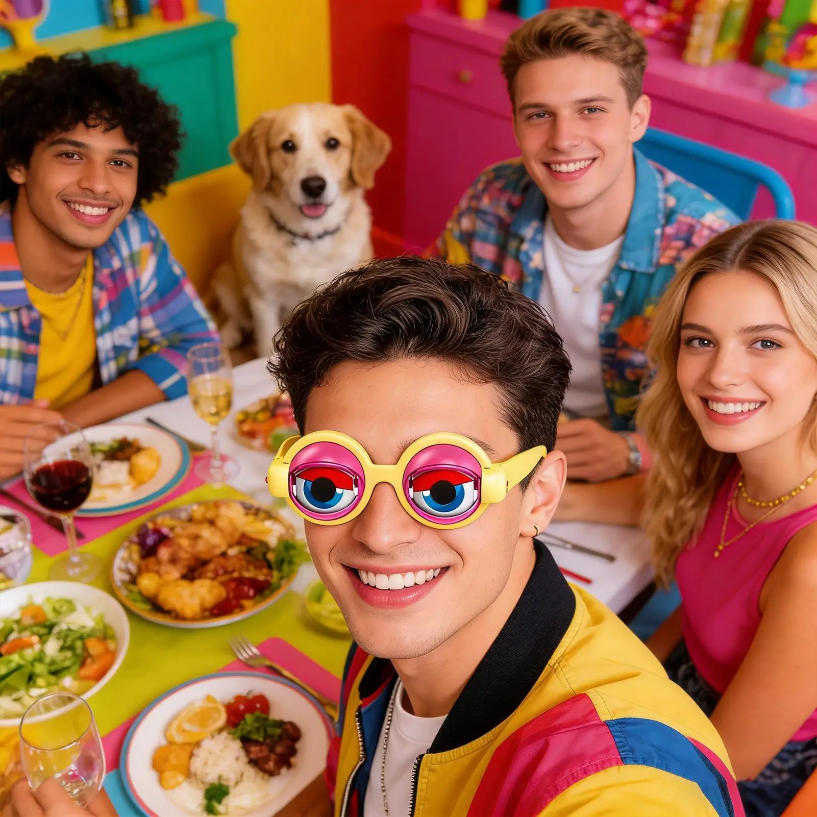 Plástico pull-string winking olhos loucos óculos engraçado novidade brinquedo para crianças festa brincadeiras mordaça adereços bobo óculos presente