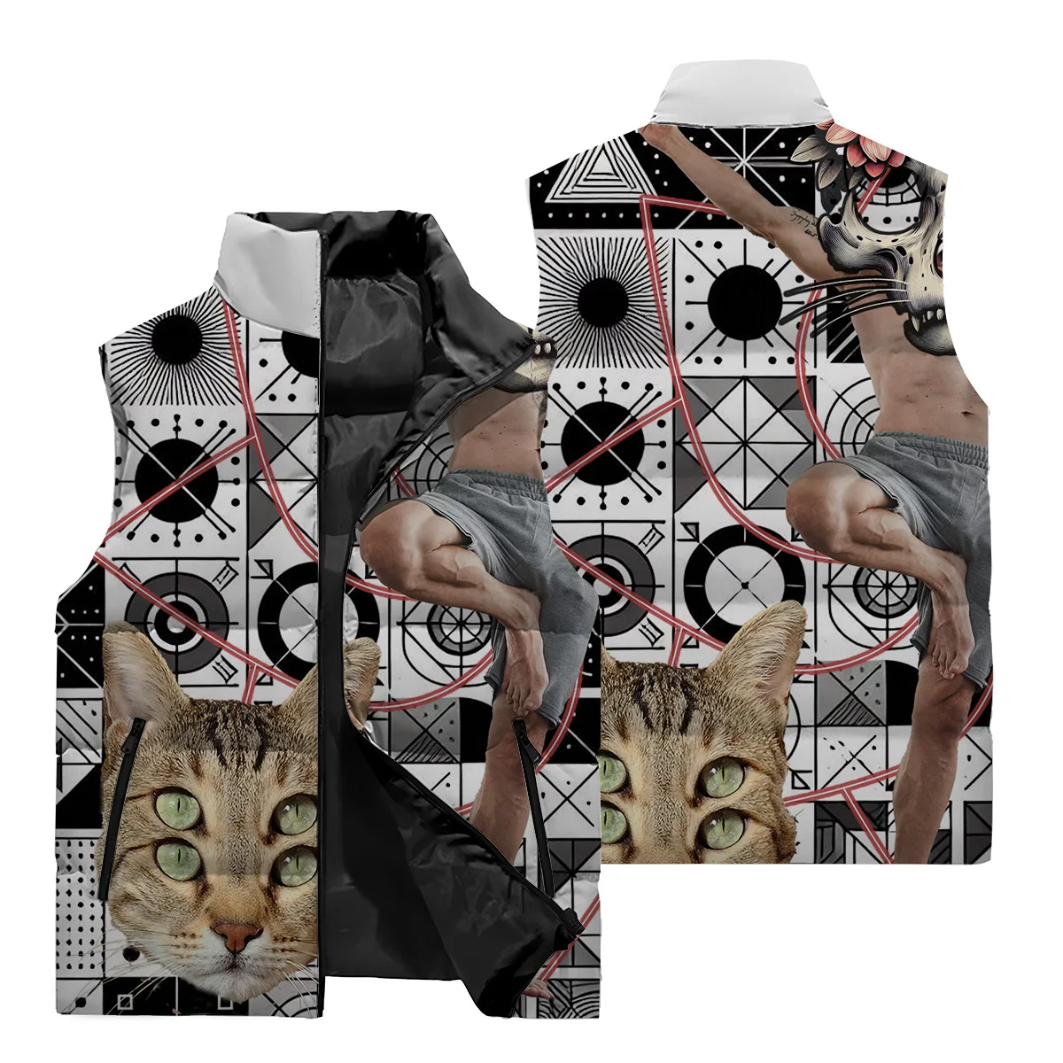 Vest Coat Digital Printing New Autumn And Winter Home Interior With Cotton Vest Sleeveless Standing Collar Vest Coat M-8XL