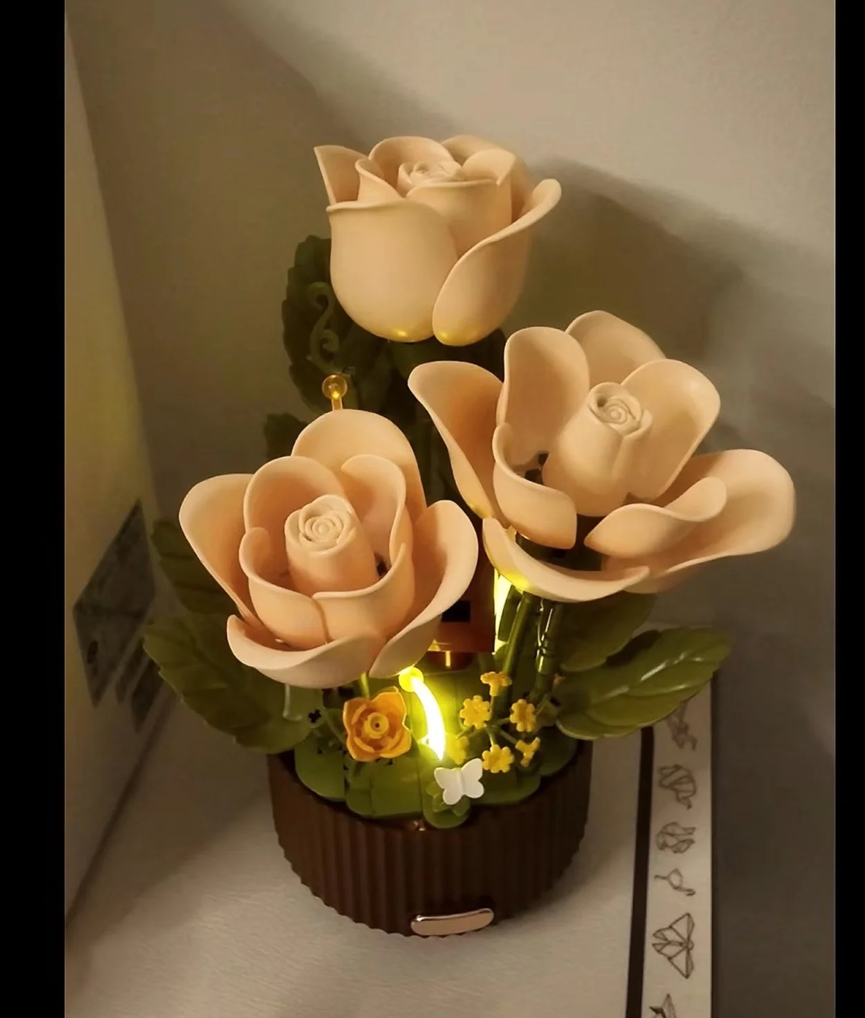 New Dynamic Interactive Building Block Flower - One-click Bloom Atmosphere Night Light - Desktop Decoration - Gift Flower
