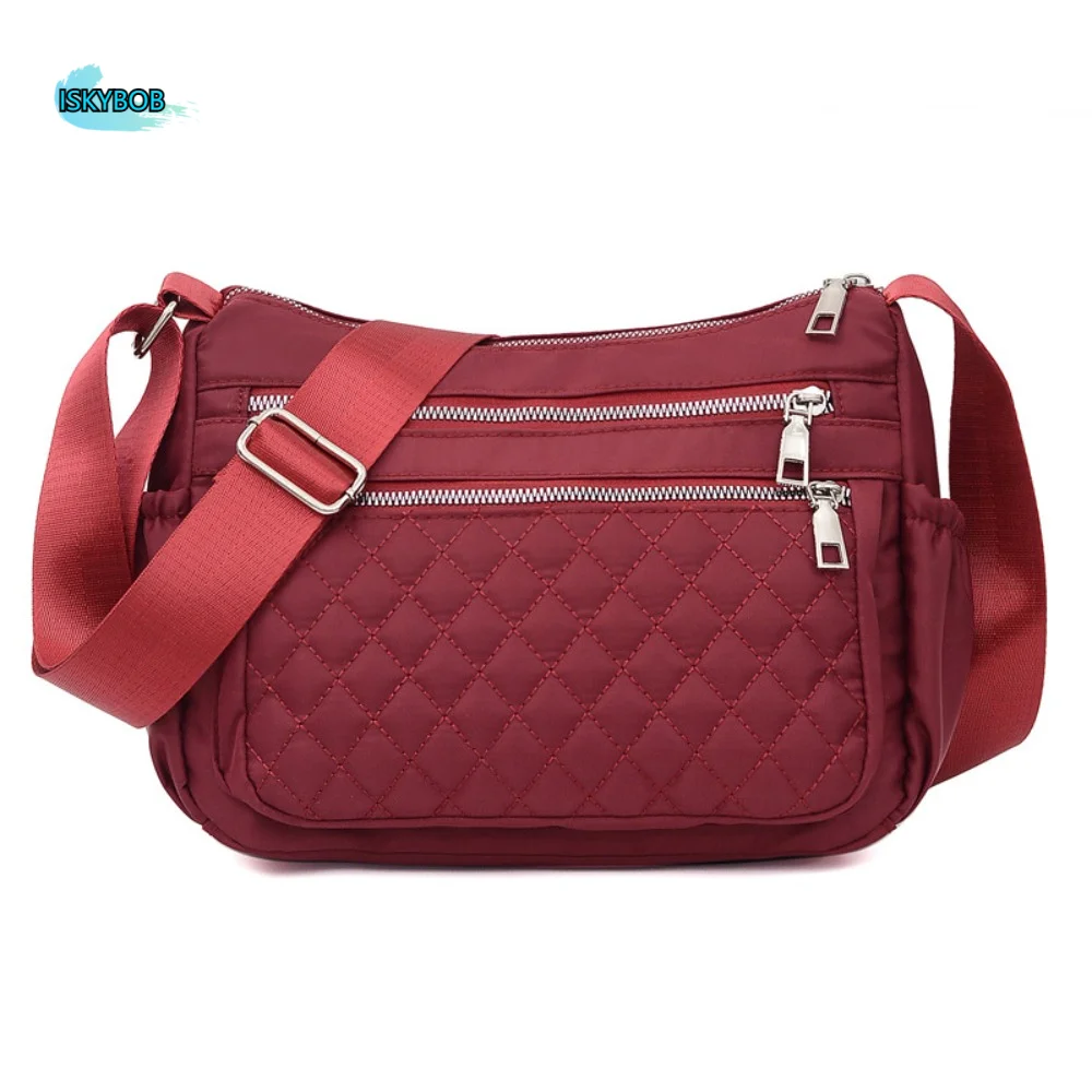 

Large Capacity Embroidered Crossbody Bag Elegant Lattice Middle Aged Shoulder Bag Multi Pockets Lightweight Woman Messenger Bag