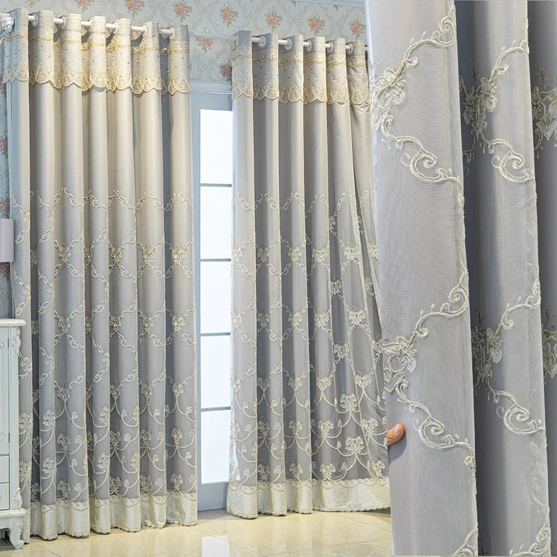 Modern Simple European Curtains for Bedroom Living Room Luxurious Chenille Cloth Yarn One Piece Double Layer Blackout Curtains