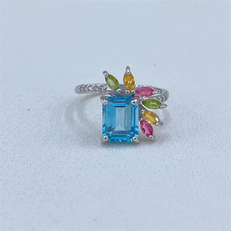 

Fine Jewelry Woman Lady Topaz Ring With Natural Sky Blue Topaz Gemstone 7*9mm Silver Topaz Ring Jewelry For Lady Gift Dating