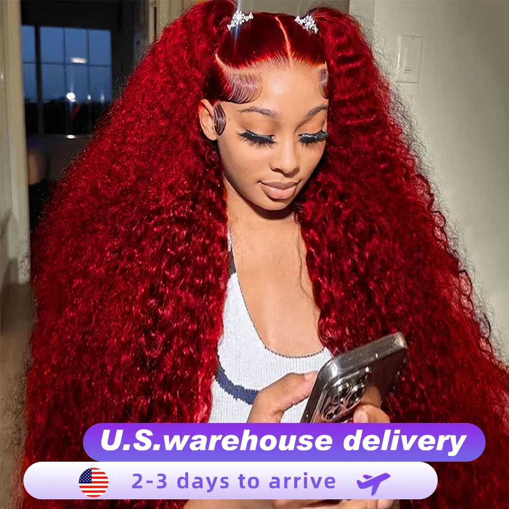 

250% 13X6 Hd Transparent Lace Frontal Wig Deep Wave Red Colored Lace Front Human Hair Wigs 40Inch Brazilian Curly Human Hair Wig