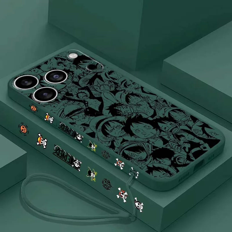

Luxury One P-Piece Luffy Art For Apple iPhone 17 16 15 14 13 12 XR XS X Pro Max Plus Liquid Left Rope Soft Phone Case