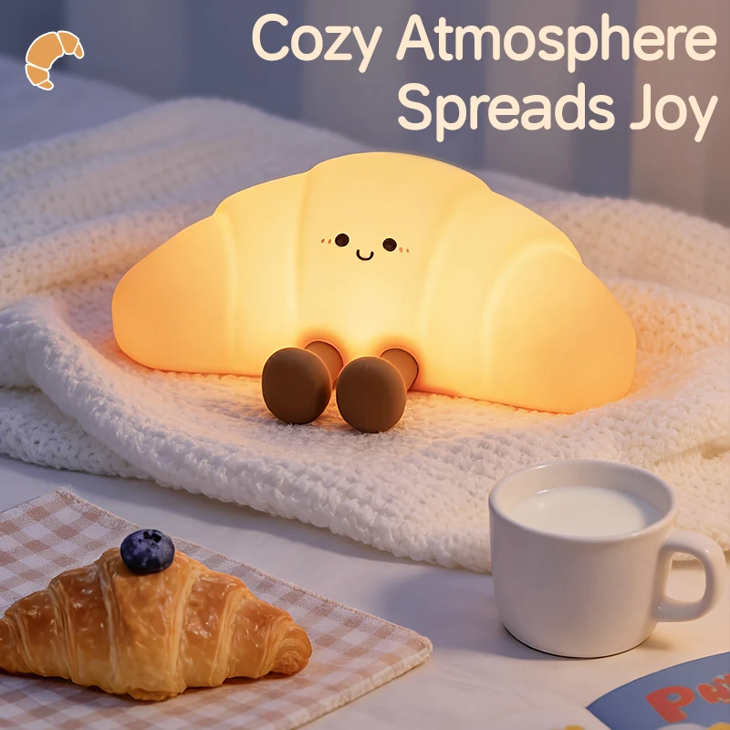 Croissant Sleep Lamp, with Colorful Lights, Soft Silicone Material, Cute Decorative Item, Creative Gift