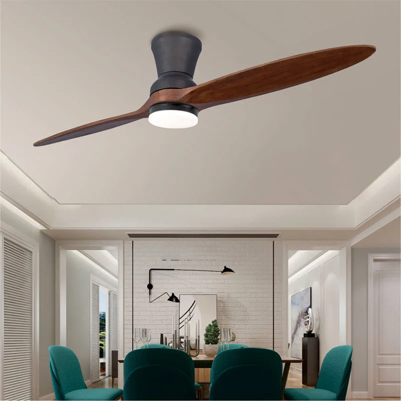 White Black 2 Soid Wooden Blade Office Room Modern Ceiling Fan 60 Inch with Light Remote Control DC Motor Ceiling Fan