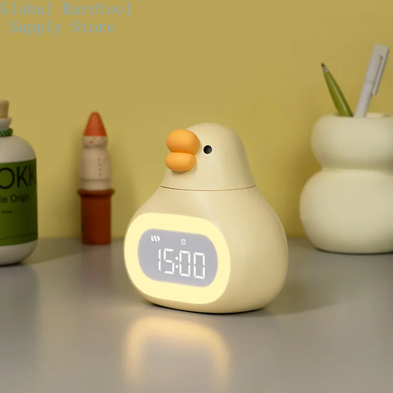 Cartoon Goose Digital Alarm Clock Night Light Snooze mode 12/24 H Bedside Desk Clock USB Rechargeable Gift for Students Kids