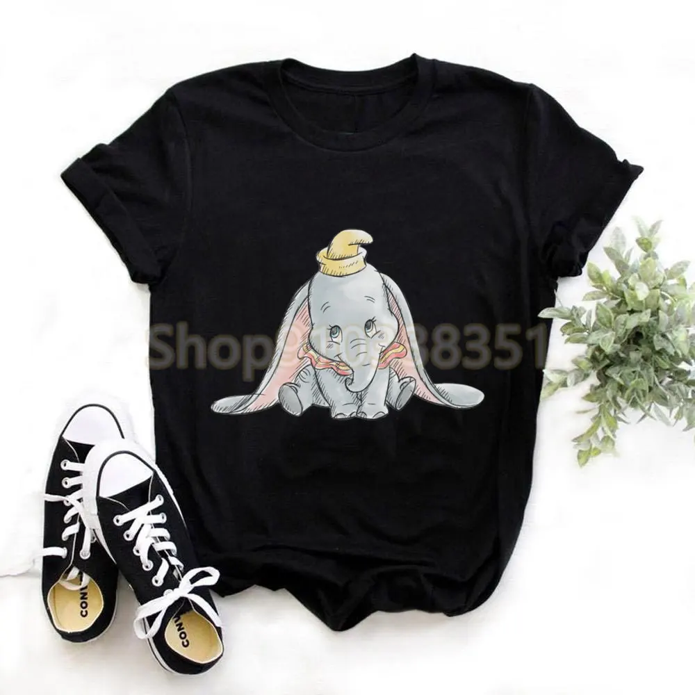 Cute Dumbo Graphic Printed Tshirts Fashion Female Casual Streetwear Tees Tops Summer Women Cartoon O-Neck T Shirt Drop,ship