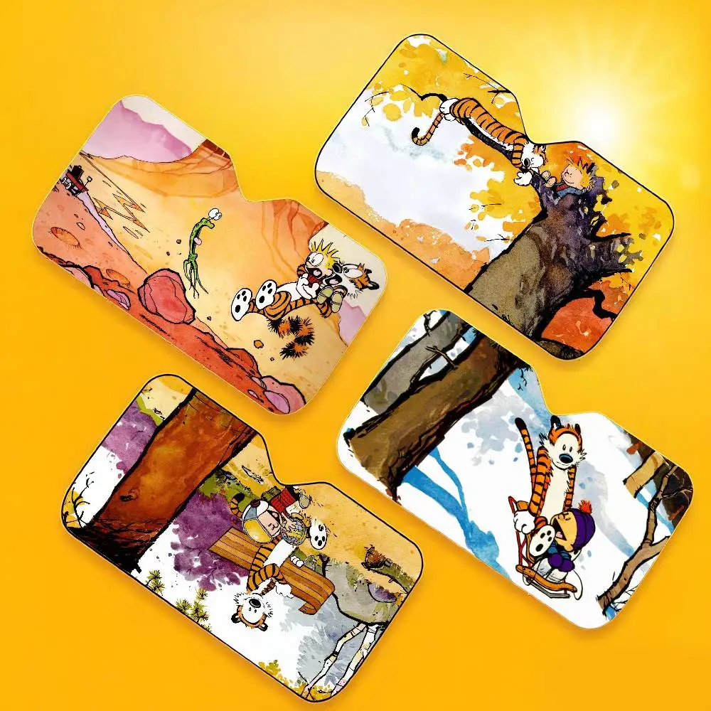 Book C-Calvin And H-Hobbes Car SunShade Windshield Cover UV Protection Auto Visor Accessories For Cars