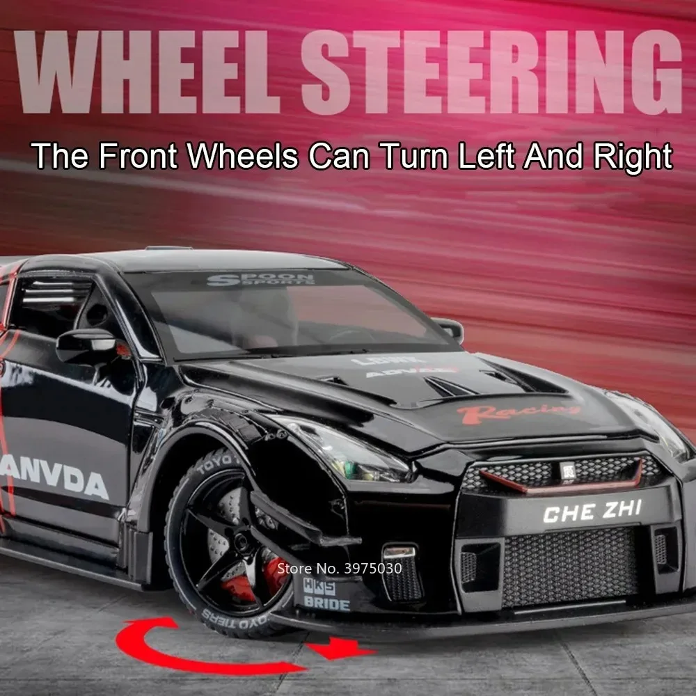 1:24 ボライドGTR合金ダイキャストおもちゃモデルカー、ドア開閉可能、車輪プルバック式ミニチュアスーパーカー、子供向けフェスティバルギフト