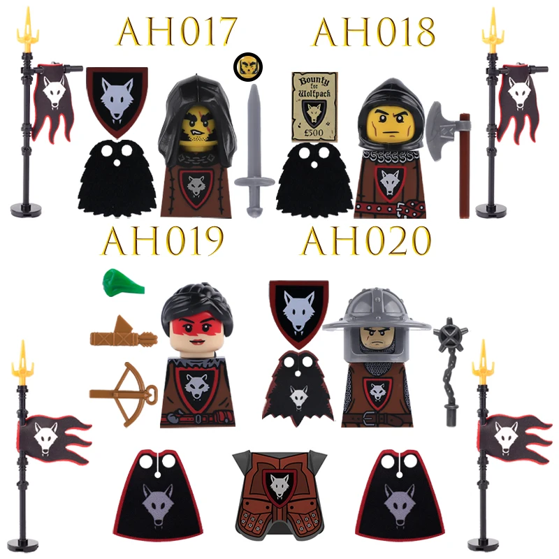 Medieval Military Wolf Cavalry Figures Building Block Army Soldier Weapons Castle Knight Sword Shield Flag Accessory Bricks Toys