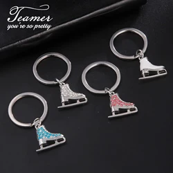 Teamer Ice Skate Shoes Keychain Stainless Steel Clear Zircon Skating Pendant Keyring Winter Sport Lover Jewelry Birthday Gifts