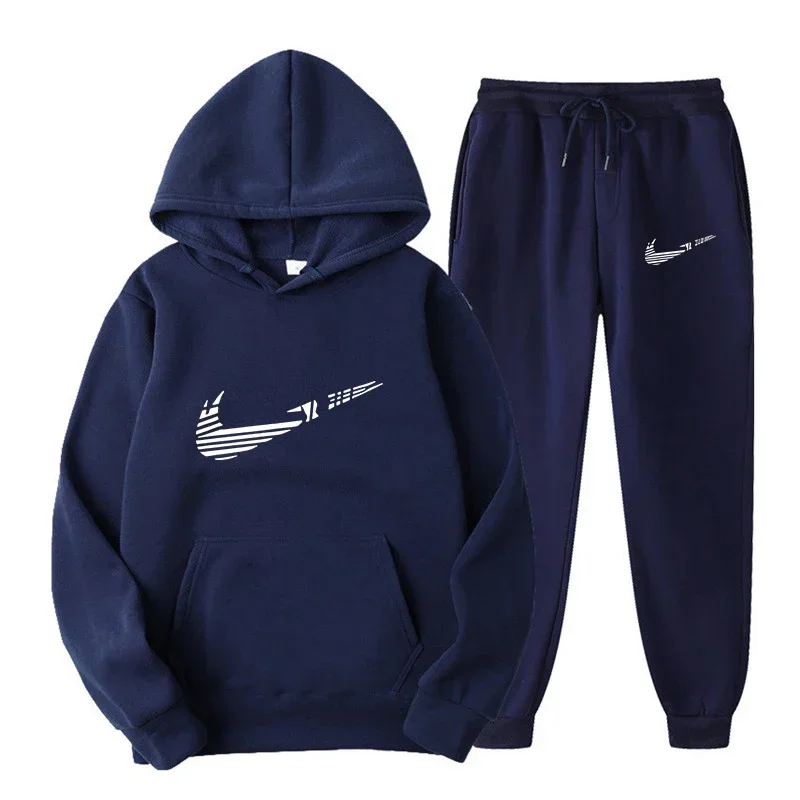 

Men Tracksuit 2 Pieces Sets Hooded Sweatshirt +Drawstring Pants Male Hoodies Running Sportswear Men Women Autumn Sportwear