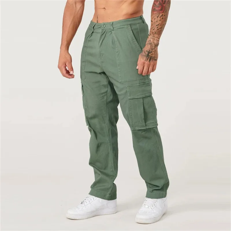 

Man Casual Pants men cargo pants cotton loose trousers mens pants overalls Multi Pocket Straight Joggers Homme men's