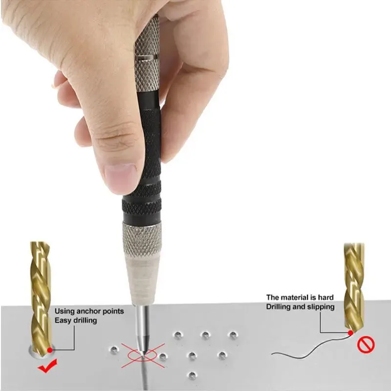 Silver Black Positioning Center Punch Woodworking Punch Automatic Center Punch Locator Window Breaker Automatic Sample Punch