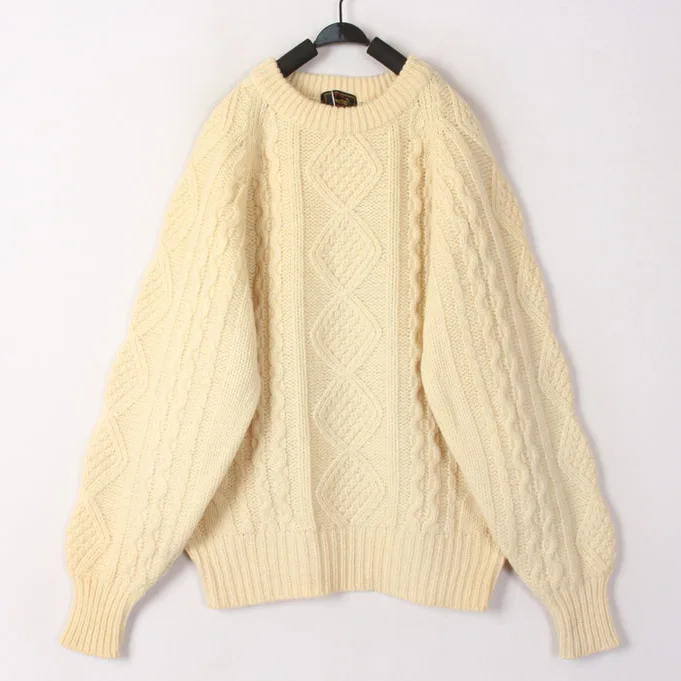 

Vintage Autumn Winter White 3D Knitwear Woolen Sweater Cardigan Overhead Bean Bean Long Sleeve round Neck Thick Warm Women's ...