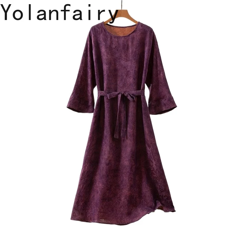 

YOLANFAIRY High Quality 100% Mulberry Silk Dresses 2026 Woman Elegant Real Gauze Silk Dress Birthday Lace-up Dresses Vestidos
