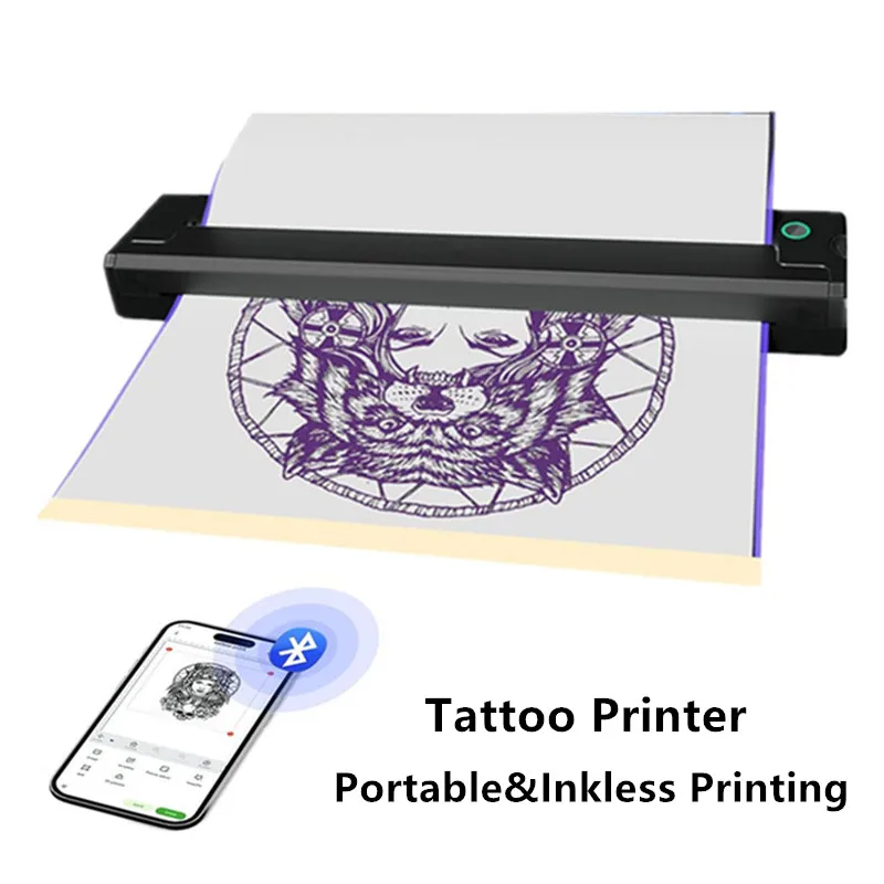 A46 Portable Wireless Tattoo Stencil Printer Inkless Bluetooth A4 Thermal Tattoo Printer Compatible with Phone Pad and PC